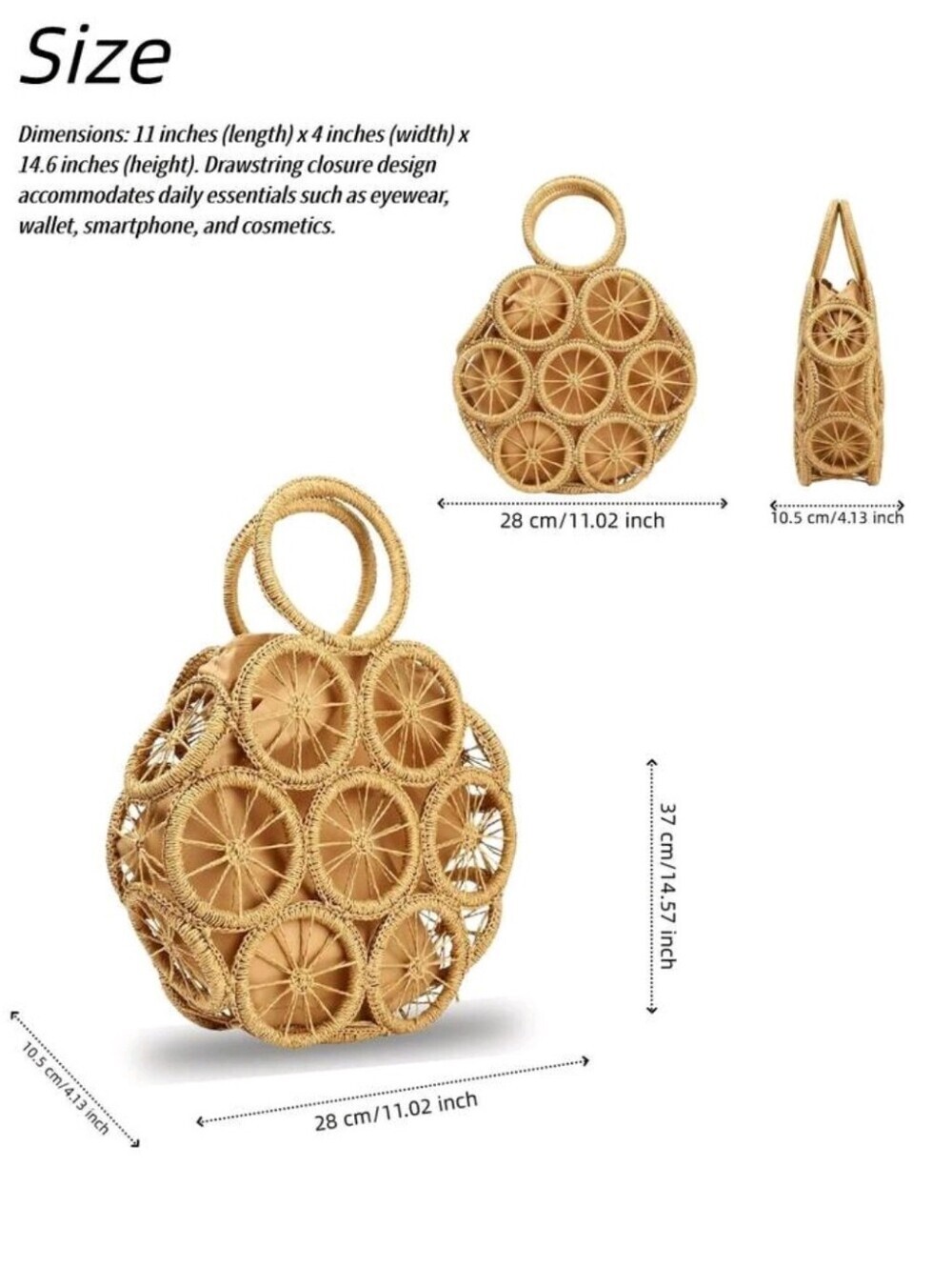 Woven Circle Tote Bag - Natural Beige - Picture 4 of 8